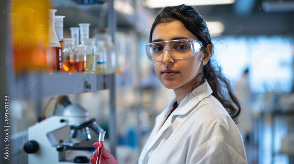 Empowered Middle Eastern Female Scientist Conducting Research in Modern Laboratory Setting Empowered Middle Eastern Female Scientist Conducting Research in Modern Laboratory Setting
