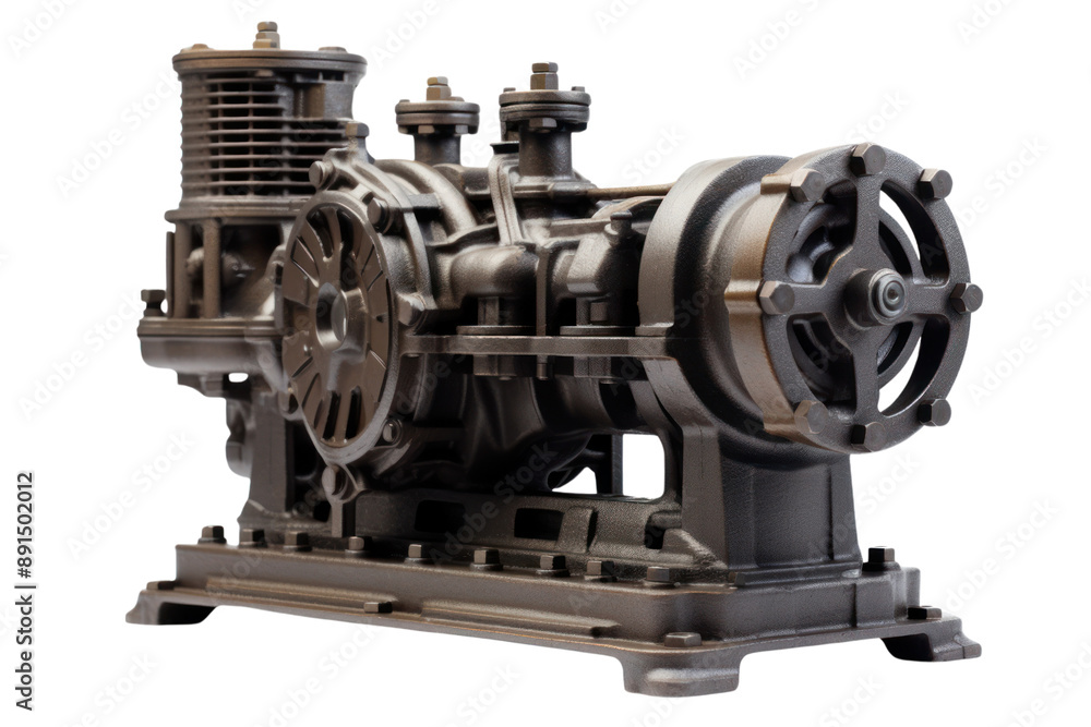A powerful industrial water pump, showcasing its robust construction and impressive size, isolated on a white background. A powerful industrial water pump, showcasing its robust construction and impressive size, isolated on a white background.