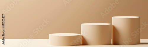 Minimalist Beige Podiums Mockup for Product Presentation on Pastel Brown Background