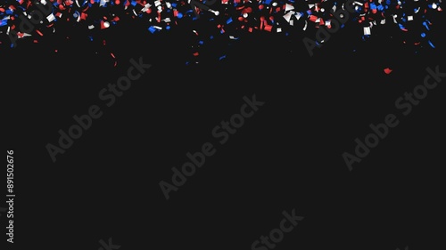 Loop Animation flying red, white, blue confetti on Alpha channel. Labor day
