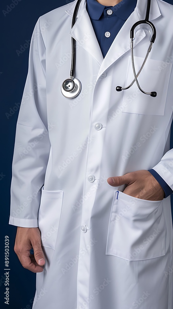 Doctor with stethoscope, navy blue background, professional and attentive Doctor with stethoscope, navy blue background, professional and attentive