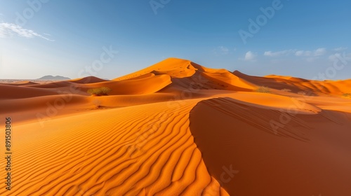 A desert landscape with a large hill in the background