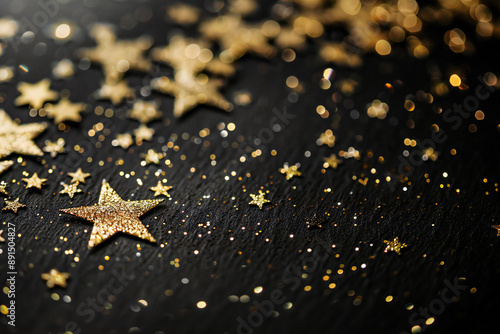 Glitter star background on black paper