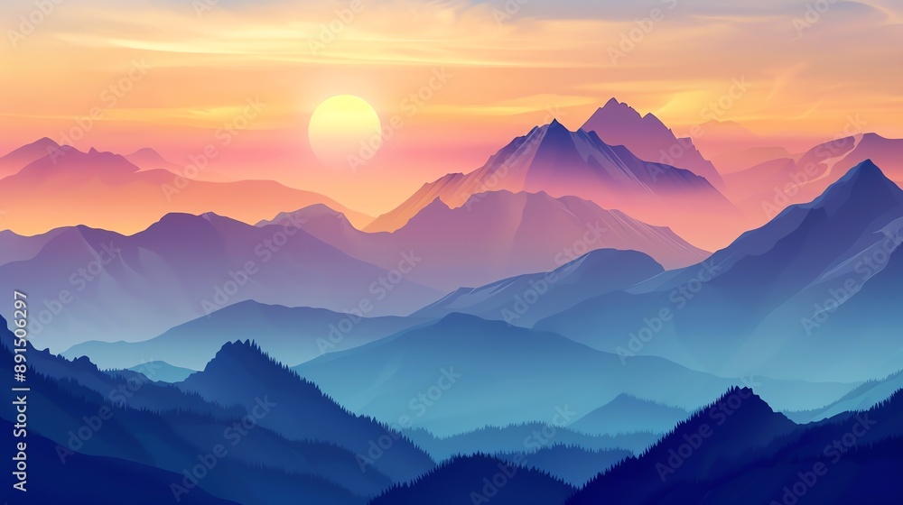 illustration of mountain views with purple and blue gradations illustration of mountain views with purple and blue gradations