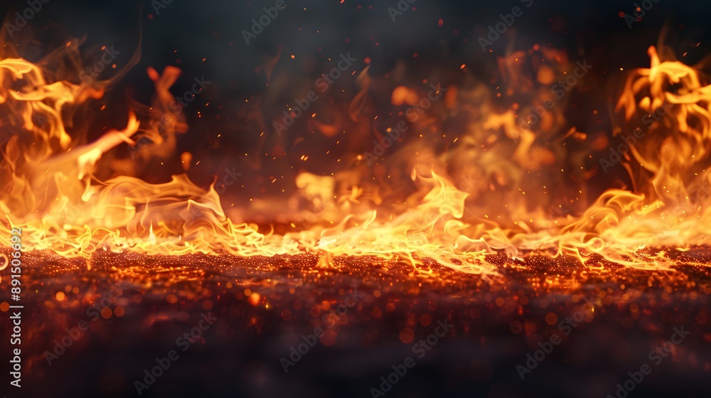 Fire burning on black background, flames and smoke in the air. Fire burning on black background, flames and smoke in the air.
