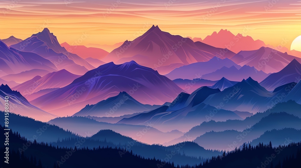 illustration of mountain views with purple and blue gradations illustration of mountain views with purple and blue gradations