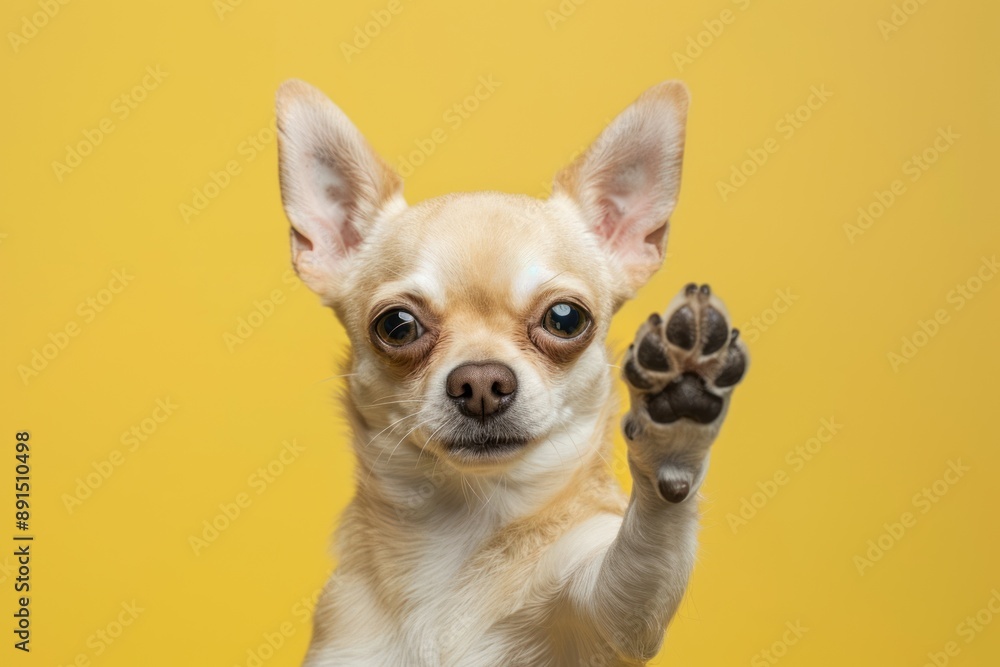 Chihuahua dog gives paw Isolated on solid color background Chihuahua dog gives paw Isolated on solid color background