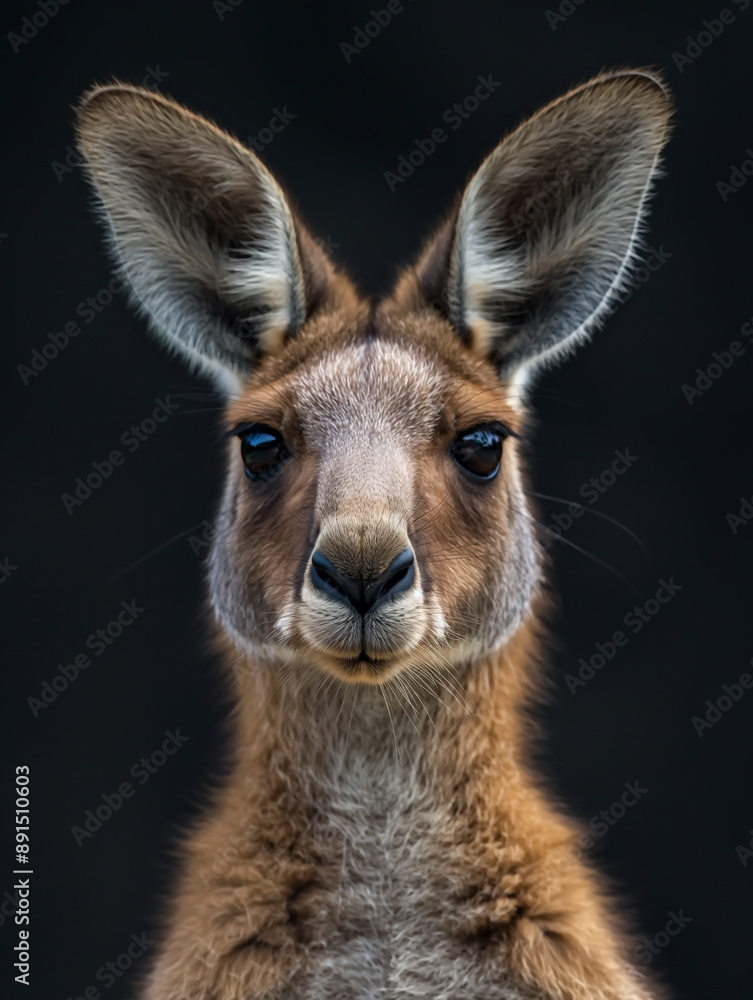 portrait of a kangaroo front face on dark background portrait of a kangaroo front face on dark background