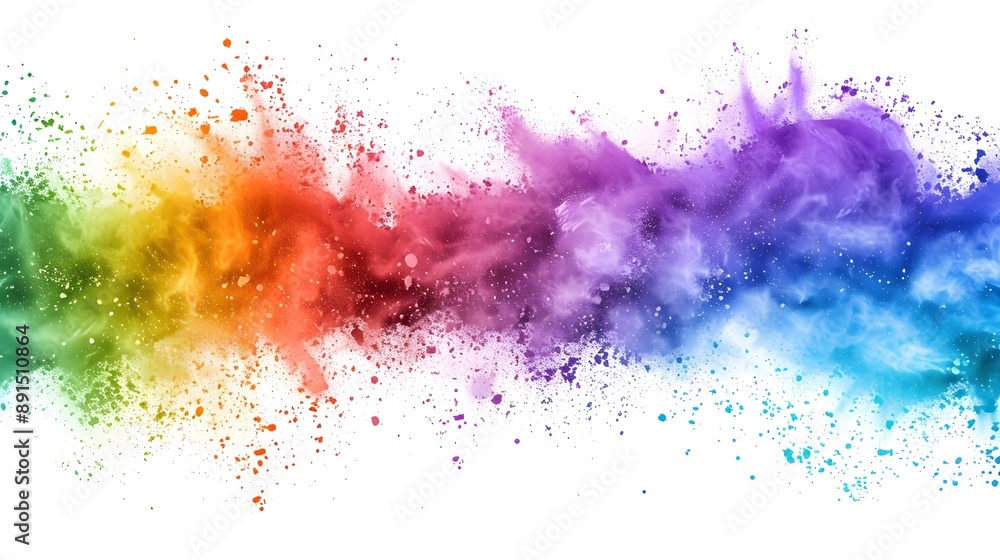 Obraz premium rainbow color powder explosion on white background, rainbow colors, vibrant, colorful, rainbow paint splash.