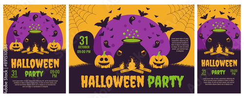 Halloween. Set of Halloween party invitations, posters. Template for greeting cards, background, cover, sale banner, flyer, advertising, web, social media.