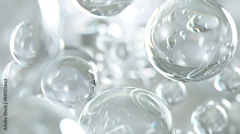 The image is a close up of many small, clear bubbles The image is a close up of many small, clear bubbles