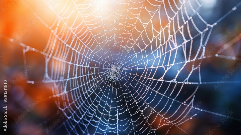 A spider web is shown in a blurry, colorful image. The web is made of many thin, delicate strands that are connected to each other. The image has a dreamy, ethereal quality to it A spider web is shown in a blurry, colorful image. The web is made of many thin, delicate strands that are connected to each other. The image has a dreamy, ethereal quality to it