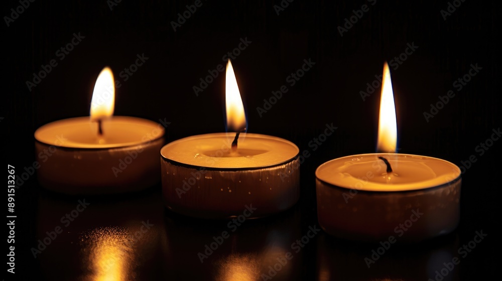 hree burning candles on a black background hree burning candles on a black background