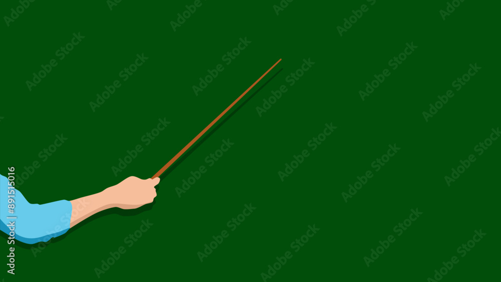 Teacher standing at the blackboard with a stick, flat color illustration Teacher standing at the blackboard with a stick, flat color illustration