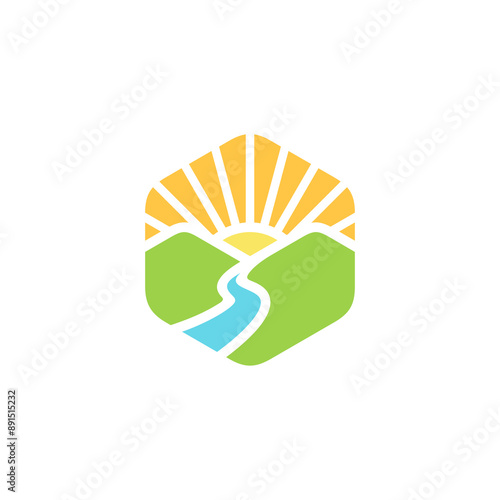 Mountain Lake Landscape logo design vector template
