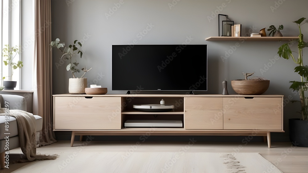 TV cabinet in a living room with Scandinavian design TV cabinet in a living room with Scandinavian design