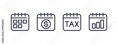 calendar and schedule, tax day line icons on white