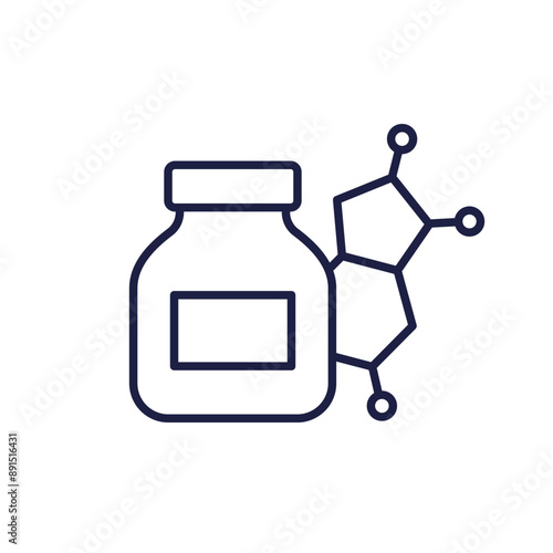 bottle of chemicals line icon with a molecule
