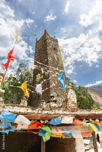 Danba generic ancient towers within the Suopo village in SIchuan China were erected as posts to guard and defend from enemies. photo