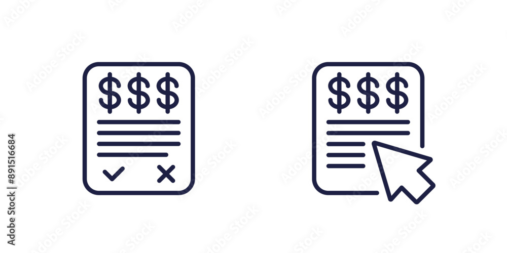 Online invoice line icons on white Online invoice line icons on white