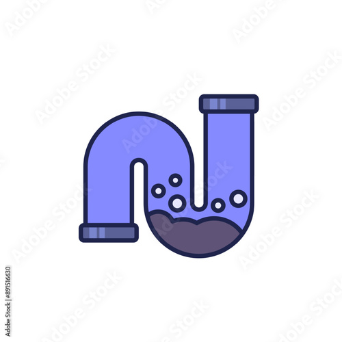Clog in pipe, drain icon with outline