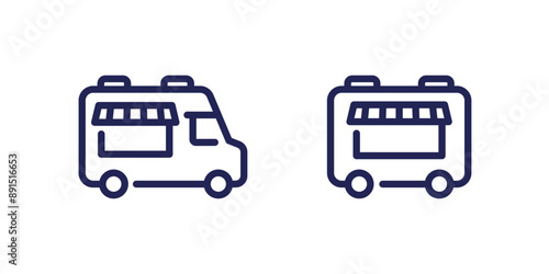 food truck line icons on white