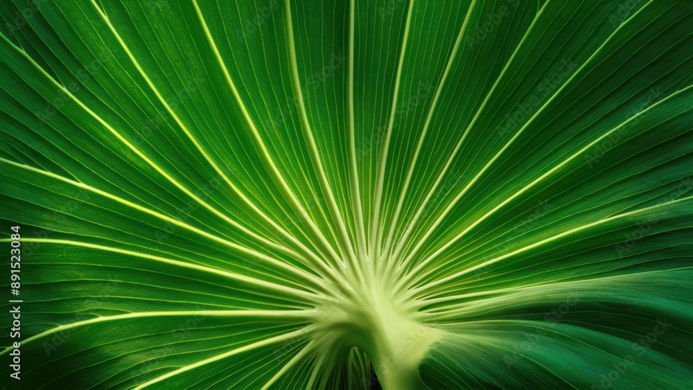 Obraz premium A close up of a large green leaf with white and yellow stripes, AI