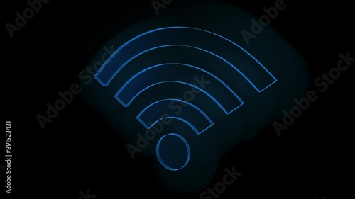 3D Rotating Wi-Fi Icon in Holographic Neon Style on Black Background
