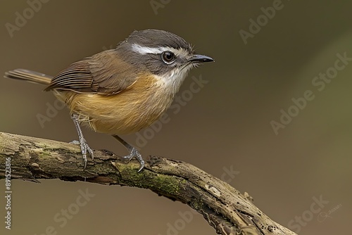 Whitebrowed Purpletuft Iodopleura isabellae resting on a branch in the Amazon rainforest also called Pintordesobrancelhabranca photo