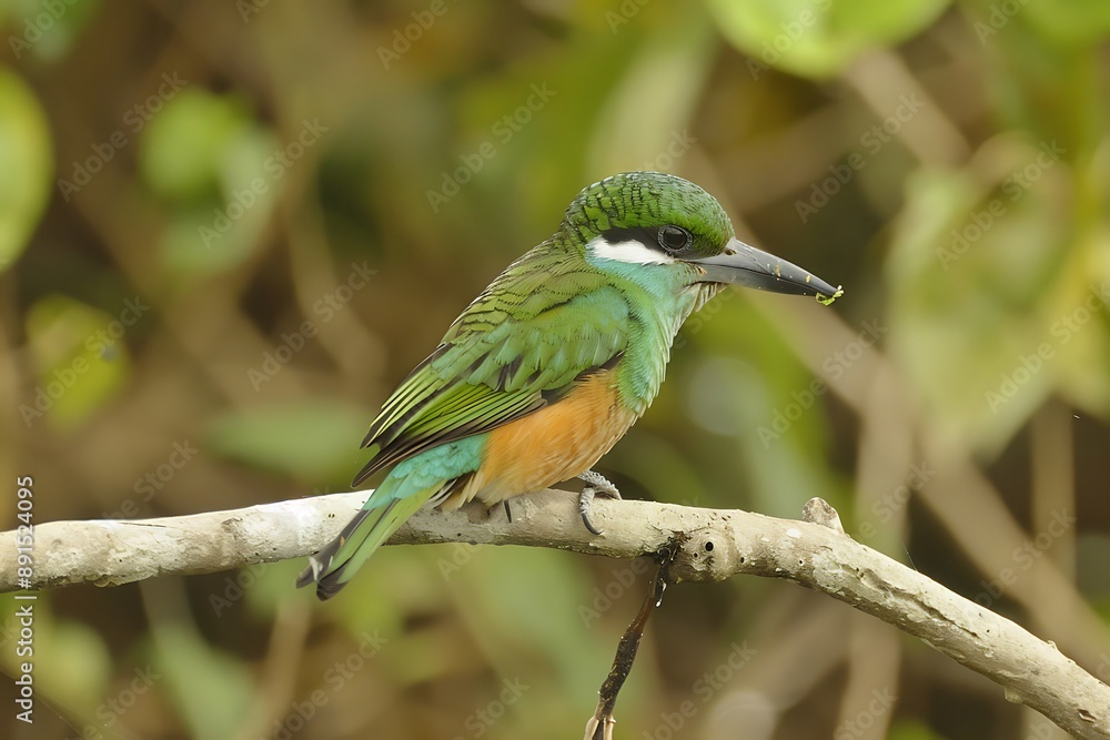 Whitechinned Jacamar Galbula tombacea resting on a branch in the Amazon rainforest also called Arirambadebarbabranca Whitechinned Jacamar Galbula tombacea resting on a branch in the Amazon rainforest also called Arirambadebarbabranca
