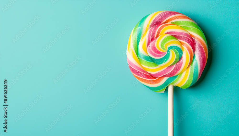Tasty lollipop on turquoise background, top view Tasty lollipop on turquoise background, top view