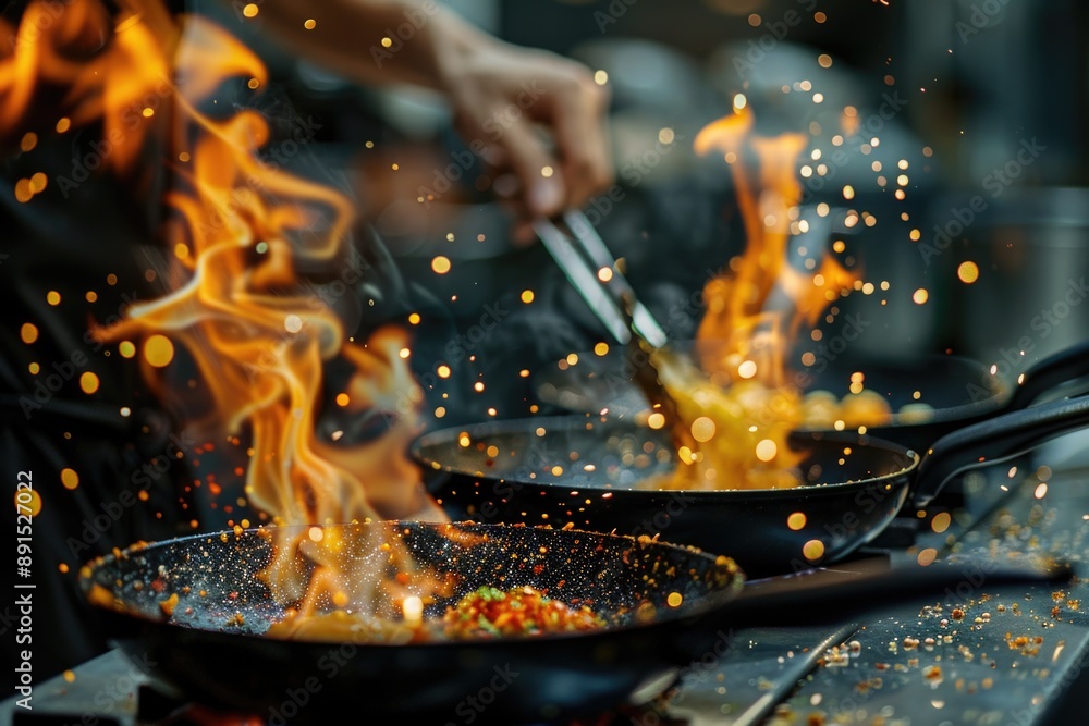 In the kitchen of an expensive restaurant, the hands of a chef prepare delicious food. In the kitchen of an expensive restaurant, the hands of a chef prepare delicious food.