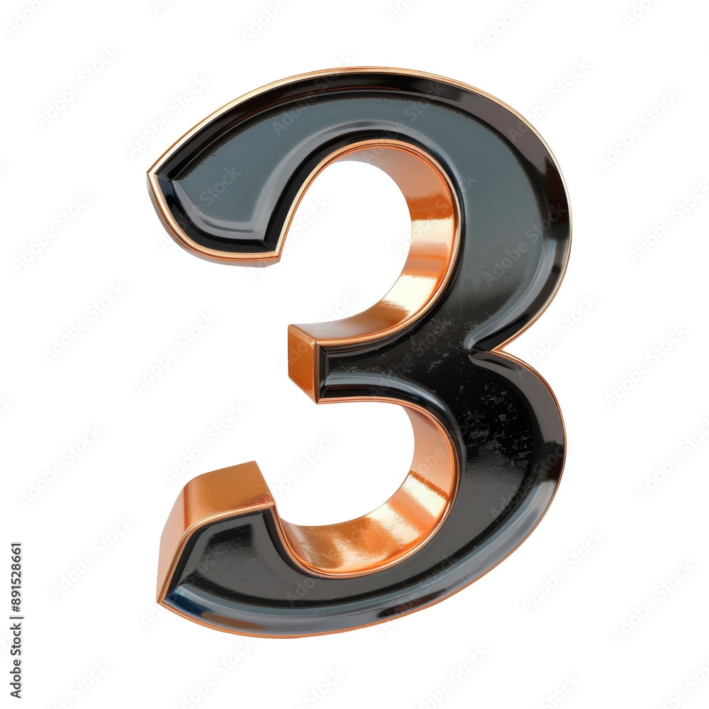Number 3 3D letter isolated on white or transparent background Number 3 3D letter isolated on white or transparent background