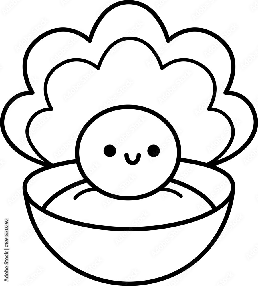 Vector black and white smiling pearl in shell isolated on white background. Beautiful kawaii sea jewelry icon. Precious stone line illustration or coloring page. Mermaid accessory picture Vector black and white smiling pearl in shell isolated on white background. Beautiful kawaii sea jewelry icon. Precious stone line illustration or coloring page. Mermaid accessory picture