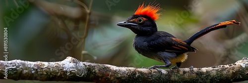 Wiretailed Manakin Pipra filicauda performing its unique courtship dance in the Amazon known locally as Uirapurudecaudadearame photo