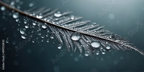 Close up of water droplets on a feather, suitable for nature themes. photo