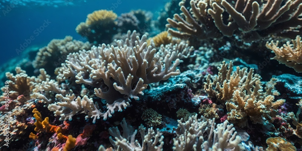 Close-up of a coral reef in the blue sea, microscopic underwater life. Close-up of a coral reef in the blue sea, microscopic underwater life.