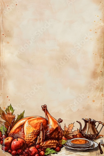 Thanksgiving Doodle Page Print Border Design for Mock Up Message Background