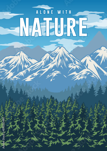 Coniferous taiga vintage poster colorful