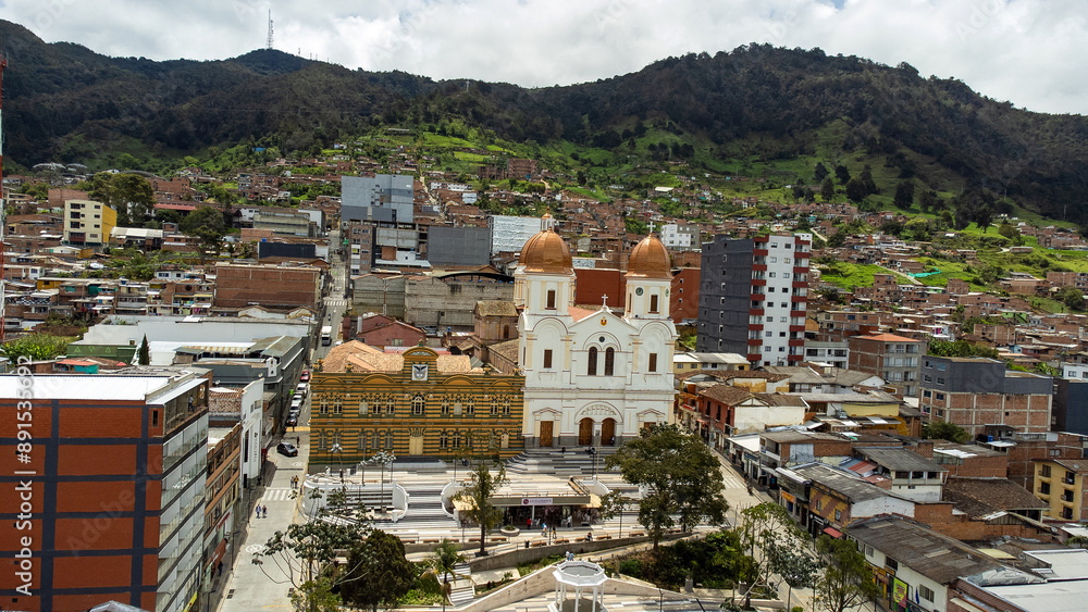 Fototapeta premium Yarumal, Antioquia. Colombia - June 22, 2024. The municipality was founded on March 29, 1787. Image with drone.