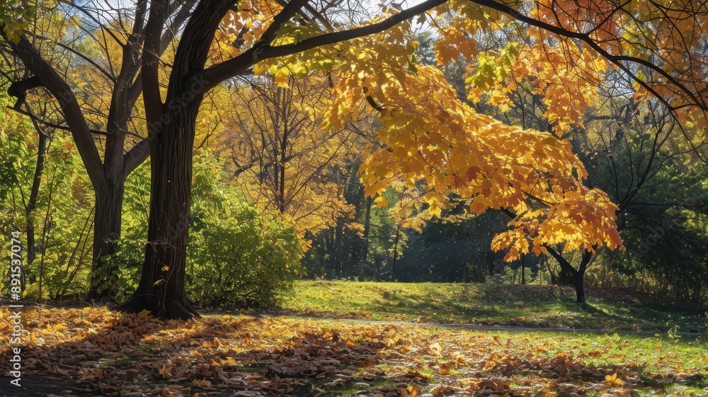 Golden Autumn Leaves Underneath a Maple Tree