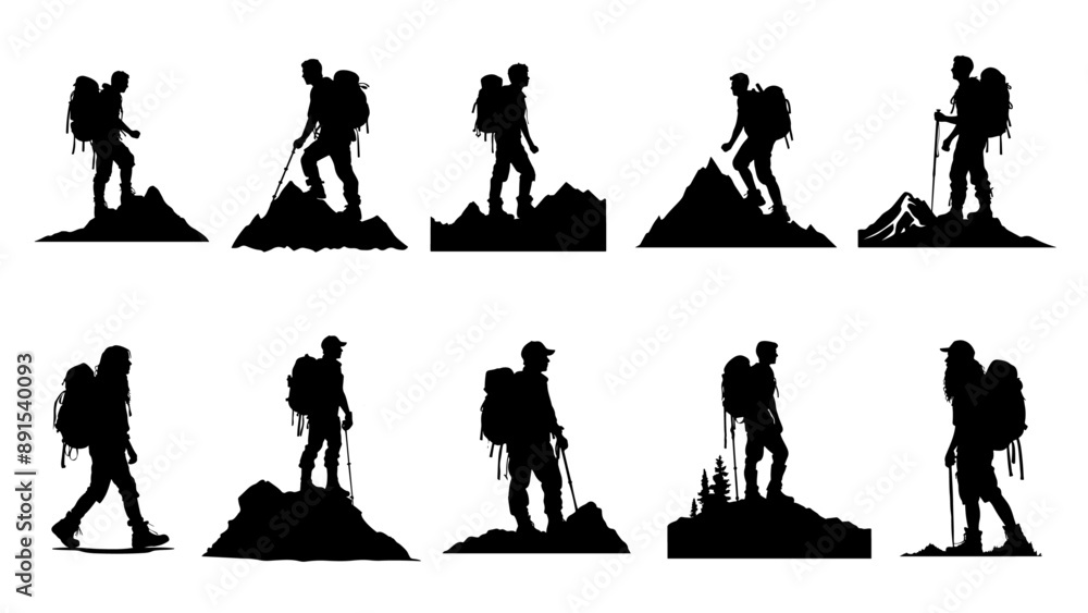 hiker mountain climber adventure silhouette for logo hiker mountain climber adventure silhouette for logo