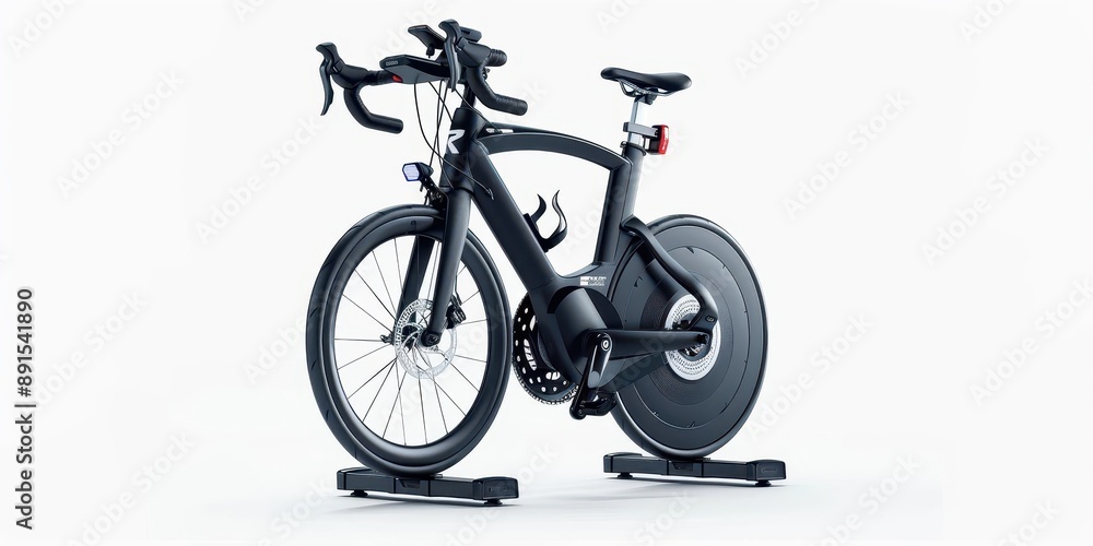 Fototapeta premium Sleek modern exercise bike on a white background, perfect for indoor cycling and fitness routines.