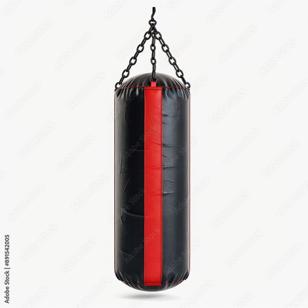 Black and red hanging punching bag, perfect for boxing, kickboxing, and fitness training. Ideal for home gyms and workout setups. Black and red hanging punching bag, perfect for boxing, kickboxing, and fitness training. Ideal for home gyms and workout setups.