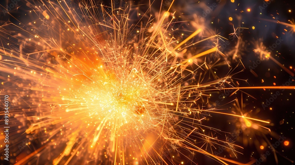A bright orange firework display with many sparks A bright orange firework display with many sparks