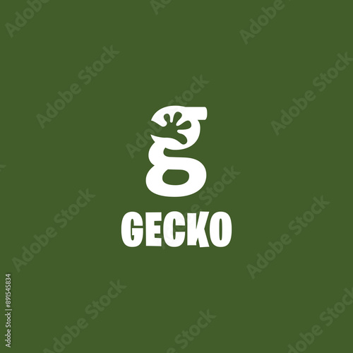 gecko logo modern illustration G letter blend with animal vector in green color.