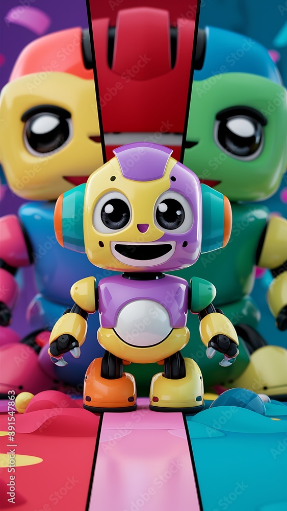 Fototapeta premium Positive cute robot 3d render illustration vector background