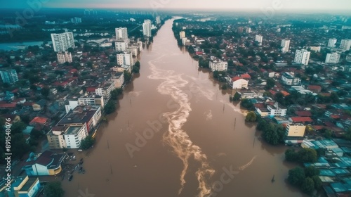 Aerial View of Flooded City