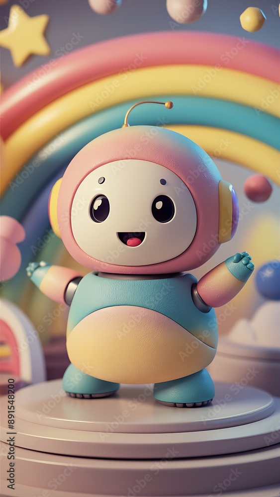 Fototapeta premium Positive cute robot 3d render illustration vector background