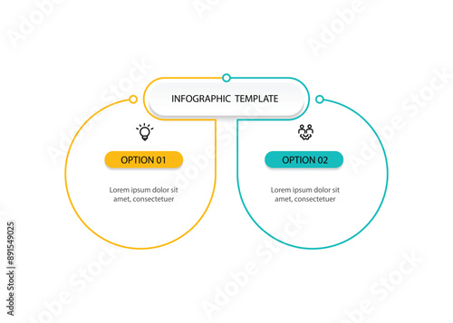 2 step line process infographic template with icons suitable for web presentation and business information